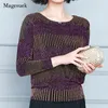 Women's Blouses Fashion Tunic Shine Women Blouse Spring Elegant Knitted Shirt Oversized Glitter Loose Tops Clothing Blusas 15772