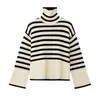 Women's Sweaters Totem Sweater Women Wool Cotton With Stripe Design Luxury Lady Dropped Shoulder High Collar