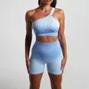 Aktive Sets Damen Nahtloses Set Schräge Schulter Schönheit Rücken Sexy Intensität Fitness Hohe Taille Hüftlift Übung Rippe Yoga Kleid