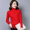 Pulls pour femmes chaud automne hiver tricoté couleur unie mince à manches longues femmes col roulé torsion dame hauts pullover élastique femme pulls