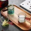 Wine Glasses 120Ml Glass Milk Cup With Wood Handle Japanese Frothing Jugs Coffee Sugar Pot Pointed Mouth Kitchen Supplies