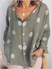 Women's Blouses Summer Womens Cardigan Polka Dot Fashion V-neck Top Long Sleeved Printed Shirt For Women