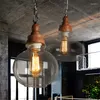 Hängslampor American Country Wood Grain Lights Retro Single Head Mini Clear Glass LED Lighting For Fixture Kitchen Bar El Shop