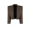 Womens Jackets All Season Fashion Office Women Notched Full Sleeve Open Stitch Brown Vintage Casual Blazer Jacket 230808