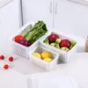 Kosze do przechowywania 3PCS Prostokątne plastikowe pudełko na podwójne poziomy lodówkę domową lodówkę owoc