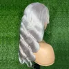 Stunning Grey Body Wave Lace Front Wig for Women - 613 Colored Human Hair with T Part Frontal - Natural Looking Straight Hair - 13x6 Transparent Lace