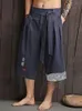 Shorts Masculino Calças de Ioga Estilo Japão Calças Cropped Linho Quimono Japonês Tradicional Homens Roupas Asiáticas Calça de Banho Casual Solta