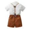 衣類は男の子の紳士スーツのために洗礼服をセットします012か月生まれのサスペンダーショーツ幼児ジャングルサファリコスチューム