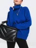 Kvinnors tröjor 2023 Autumn Winter Turtleneck tröja för tjej Basic mjuk stickad överdimensionerad blå tröjor tjock stickad topp jumper
