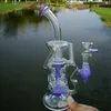 10 Inch Turbine Perc Percolator Unique Double Recycler Hookahs Glass Bong Pink Purple Green 14.5mm Female Joint Water Pipes Fab Egg Fab Dab Rigs Oil Rig With Bowl