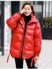 Damen-Leder-Kunstleder, kurze, flauschige, hochwertige Daunenjacke, schwarz, rot, marineblau, modische Jacke Z230809