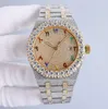 Orologio meccanico automatico da uomo con diamanti fatti a mano da 42 mm con orologio da polso da donna in acciaio 904L con zaffiro tempestato di diamanti Montre de Luxe-05