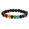 Beaded 7 Chakra Black Lava Strands Armband 8mm Rock Bead Elastic Natural Stones ädelstenar Oil Diffuser Yoga Strandsbracelets för män Dhliz