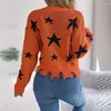 Chandails pour femmes FICUSRONG 2023 femmes automne hiver décontracté col en V étoile coupe à manches longues tricot pull pull pour la mode