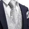 Men's Vests 5PCS Designer Mens Wedding Suit Vest Silver Paisley Jacquard Folral Silk Waistcoat Tie Brooches Vest Set Barry.Wang Groom 230809