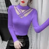 Kadın Sweaters İnce Sweater Örme Jumper Uzun Kol Sonbahar/Kış Üssü 2023 Moda Seksi Kore Yeşil Bayanlar Top