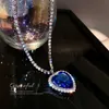 Naszyjniki wisiorek Titaniczne serce Ocean Blue Crystal Love Heart Naszyjnik dla kobiet pełny rhinestone łańcuch łańcuchowa miłośnik obroży na zawsze biżuteria J230809