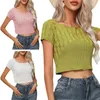 Dames tanktop Elegante gebreide top met korte mouwen en unieke gedraaide gestreepte mouwen T-shirt blouses effen kleur voor dames