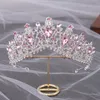 Wedding Hair Jewelry diezi luksus elegancka elegancka królowa księżniczka tiara korona fioletowa różowa kryształowa tiara dla kobiet