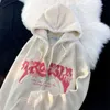 Hoodies للنساء من النوع الثقيل للروح مطرزة الخريف الشتاء خمر ZIP UP فضفاضة مقنعين harajuku y2k سترة الأكمام طويلة الملابس 230808