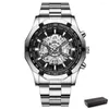 Wristwatches 2023 Gear Dial Fashion Men Watch Calendar Stainless Steel Top Sports Hollow Quartz Relogio Masculino Box