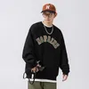 Mens Hoodies Sweatshirts Heavyweight Japanese Retro Round Neck Hip Hop Letter Make Brodered Patch Pullover Sweat Shirts Male Topps 230808