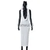 Basic Casual Dresses STYLISH LADY Hooded Long Dress 2023 Summer Women Sleeveless Deep V Neck White Bodycon Sexy Club Party Evening Maxi Dress J2308009