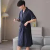 Erkekler 2023 Yaz artı boyutu Kısa Kollu Pamuk Kimono Çıldırır Erkekler için Kore Gevşek Boynazlık Erkek Homewear Lounge Ev Giysileri
