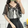 Women's Jackets WDMSNA Chiffon Short-sleeved Shawl Coat Korean Fashion Mesh Sequins Summer Short Jacket Women Thin Sunscreen Cardigan