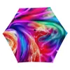 Paraplyer Firework Tie-Dye Pocket Paraply Red White Blue 3 Fold Manual Portable Windsecture UV Protection for Men Women