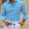 Camicie casual da uomo Moda 2023 Camicia abbottonata Gialla Manica lunga Scozzese Risvolto Street Abbigliamento quotidiano Comodo