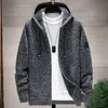 2023 plus fleece dikke groot formaat mode trend trui herfst en winter nieuwe capuchon cardigan heren zipper gebreide stenen jas kleding