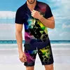 Herrspårar Fashion Hawaiian tryck Kort ärmskjorta Set Beach Leopard Shorts Suit Top M-3XL