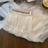 Skirts Spring Summer Women Pleated Midi Skirt Ladies Elastic High Waist Tulle Mesh Tutu Teenage Girls A-line