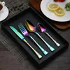 Dinnerware Sets 4pcs/set 304 Stainless Steel Titanium Plated Color Western Tableware Steak Knife And Fork Spoon Coffee