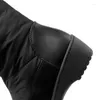 Bottes 2023 femmes genou haut chaud en peluche plat avec cuir PU bout rond dos fermeture éclair dames neige grande taille