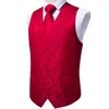 Herrvästar bröllop röd smal klänning män väst mode affär tuxedo man waistcoat slips paisley förebunden fluga ficka manschettknappar 230808