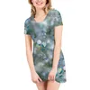 Casual Dresses Summer Trend Flower Full Print T-shirt Floral kjol 3D Printing Round Neck All-Match Sports Mid-Längd Dress