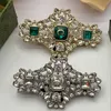 Vintage bling broş bayanlar muhteşem elmas yeşil jadeite kakma antika bakır broş kişiselleştirilmiş lüks parti takı