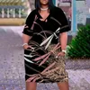カジュアルドレス2023夏の女性ドレス3DプリントダークコレクションホリデーファッションVネックビーチボヘミアン