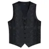 Men's Vests Men's Chaleco Hombre Fashion Black Luxury Paisley Vest For Man Tuxedo Silk Business Necktie Handkerchif Cufflink Formal