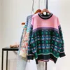 Women's Sweaters 2023 Autumn And Winter Literary Style Forest Contrast Jacquard Sweater Loose Skinny Knitwear Top