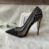Casual Sexy Women Shoes Black Crystal Mesh Point Toe High Heels Stiletto Bride Wedding