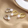 Hoop Earrings OL Style Simulated Pearl Round For Women Silver Gold Color White Beaded Small Ear Buckle Wedding Party Jewelry