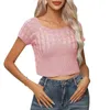 Dames tanktop Elegante gebreide top met korte mouwen en unieke gedraaide gestreepte mouwen T-shirt blouses effen kleur voor dames