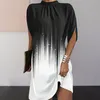 Robes décontractées Chauve-Souris Manches Courtes Mini Robe D'été Imprimé Chic Streetwear Tendance Femme O-cou Couleurs unies Lâche