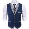 Gilet da uomo Gilet Risvolto Monopetto Tinta unita Slim Fit Senza maniche Splicing bicolore Fresco e traspirante Sposo da sposa