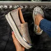 Kleding Schoenen LazySeal Luxe Vrouwen Flats Strass Bling Naaien Platform Loafers Slip op Naaien Ondiep Mode Casual Schoenen Dames Schoeisel J230808