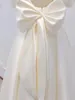 Runway Dresses Simple White Satin Celebrity Dress Puff Sleeves Square Neck For Women Peat Bow Backless Party Prom Evening Gästklänningar