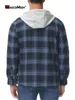 Men's Jackets MAGCOMSEN Plaid Jacket Warm Fleece Coats Winter Windproof Hooded Flannel Shirts Sherpa Lined 230809